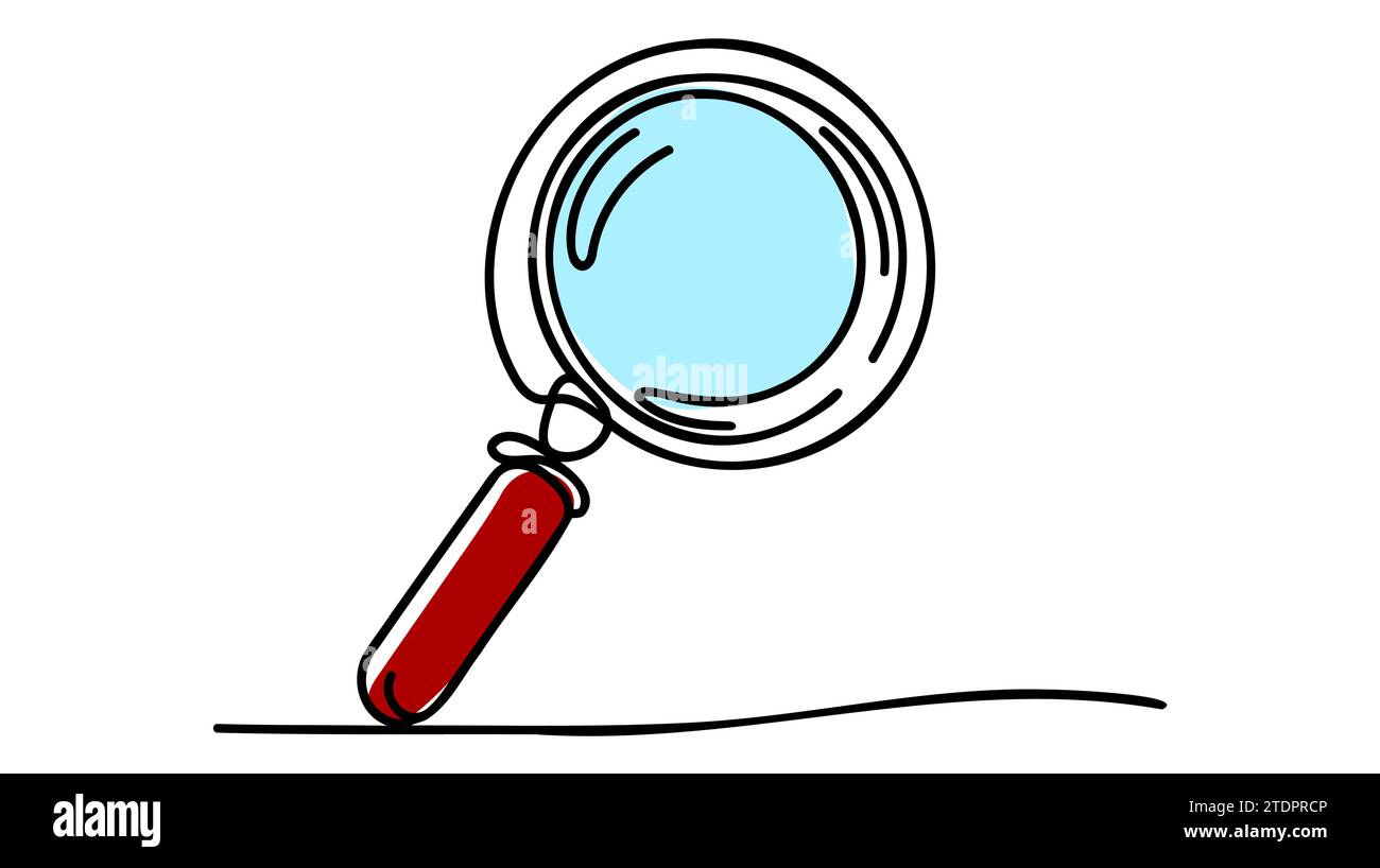 Un'illustrazione a linea continua della lente di ingrandimento. Disegno lineare continuo della lente di ingrandimento. Illustrazione vettoriale. Illustrazione Vettoriale