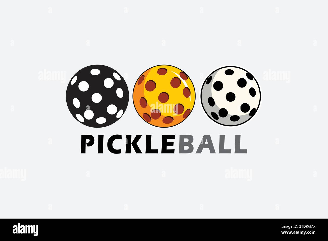 Icone di Pickleball e un'illustrazione della silhouette vettoriale di una mazza di Pickleball Illustrazione Vettoriale