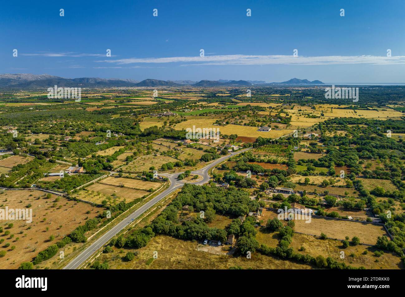 Vista aerea dei campi intorno alla città di Llubí (Maiorca, Isole Baleari, Spagna) ESP: Vista aérea de los campos en los alrededores de Llubí Foto Stock