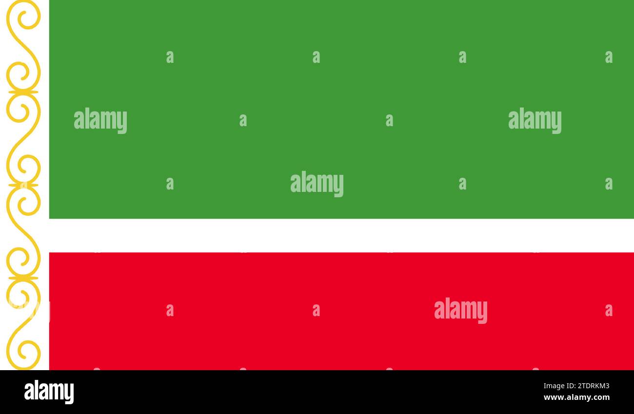 Alta e dettagliata bandiera della Repubblica cecena. Bandiera nazionale della Repubblica cecena. Illustrazione 3D. Foto Stock