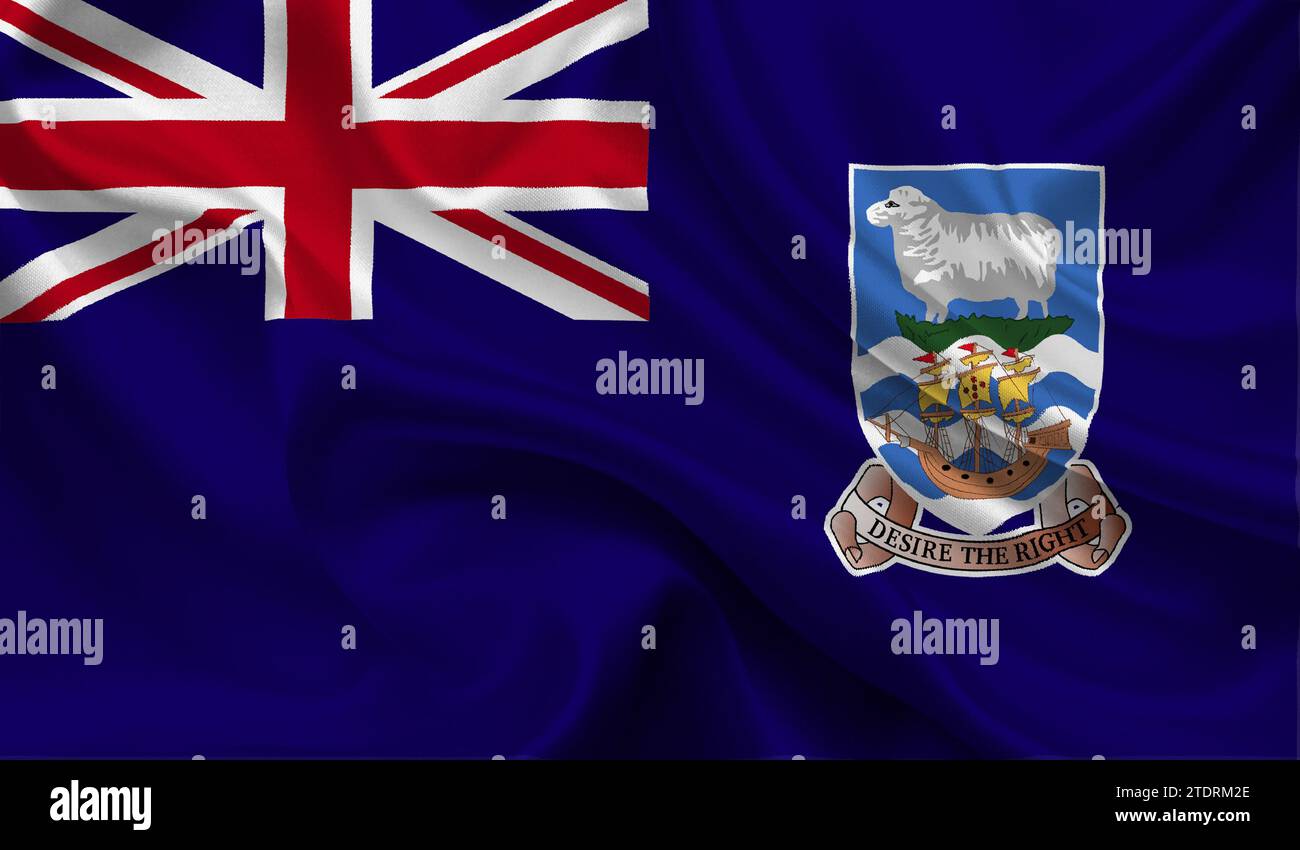 Alta bandiera dettagliata delle Isole falkland. Bandiera delle Isole falkland. Illustrazione 3D. Foto Stock