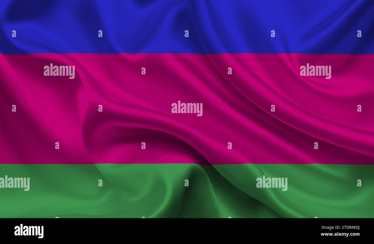 Alta e dettagliata bandiera della Repubblica Popolare del Kuban. Bandiera nazionale della Repubblica Popolare del Kuban. Illustrazione 3D. Foto Stock