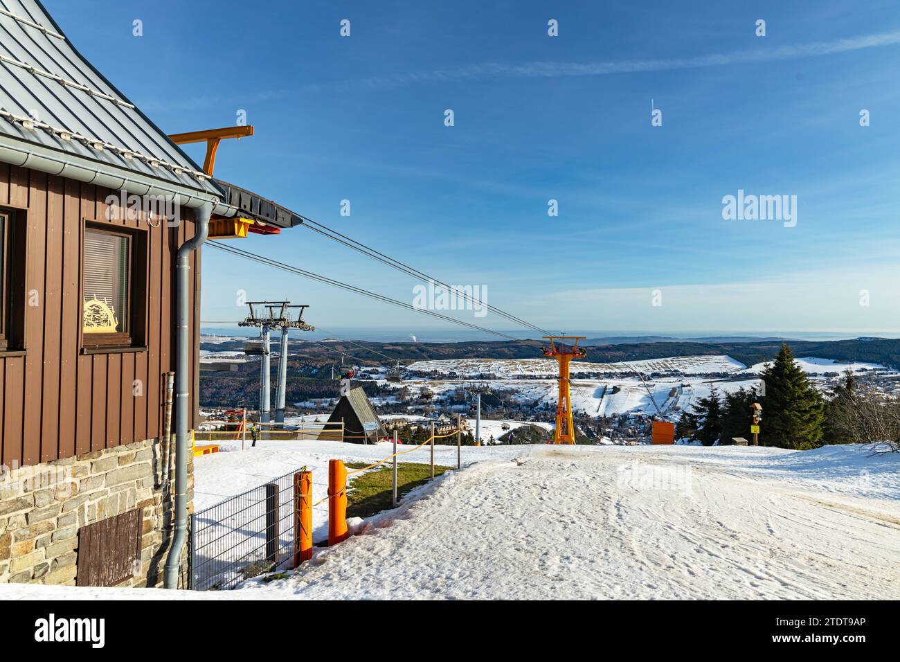 Vista dal monte Fichtelberg in sassonia Foto Stock