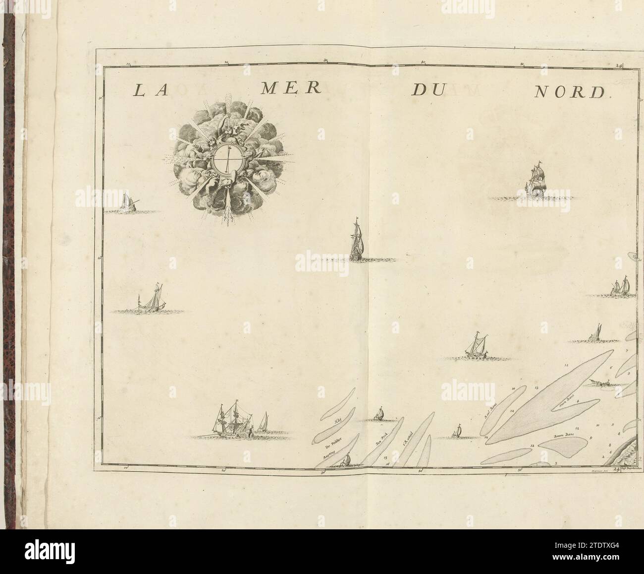 Mappa del Mare del Nord, ca. 1706-1712, 1706 - 1712 Mappa del Mare del Nord, in alto a sinistra una grande rosa del vento, in basso a destra Dunkirk, CA. 1706-1712. Parte di una raccolta completa di piani di battaglie e città rinomate durante la guerra di successione spagnola. Questo album è uno dei primi 24 piatti che insieme formano una mappa molto grande dei Paesi Bassi meridionali. Carta di Bruxelles incisione Mare del Nord Mappa del Mare del Nord, in alto a sinistra una grande rosa del vento, in basso a destra Dunkirk, CA. 1706-1712. Parte di una raccolta completa di piani di battaglie e città rinomate durante la guerra di successione spagnola. Questo album è uno dei primi 24 pla Foto Stock