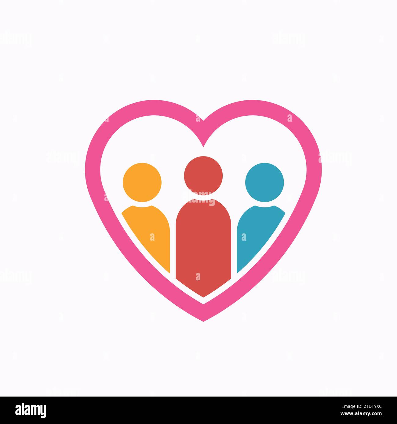 Iconico logo della comunità armoniosa - figure stilizzate a forma di cuore che simboleggiano amore, cura e società inclusiva Illustrazione Vettoriale