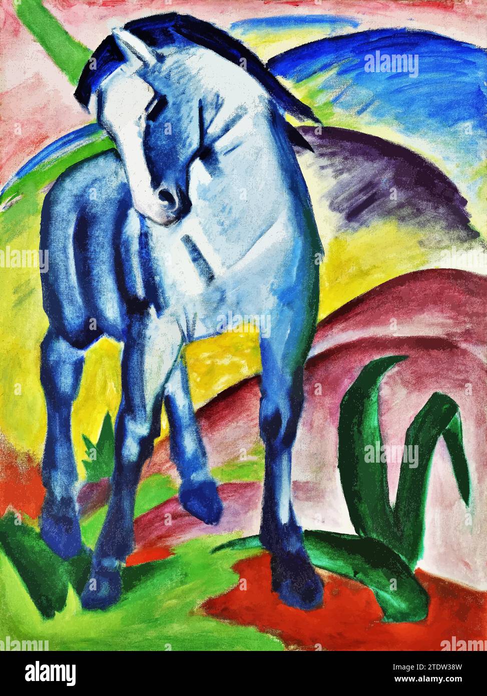 Blue Horse i, 1911 (Pittura) dell'artista Marc, Franz (1880-1916) tedesco. Illustrazione Vettoriale