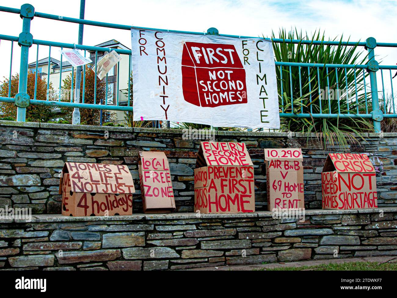 Protesta abitativa a Newquay, Cornovaglia. Foto Stock