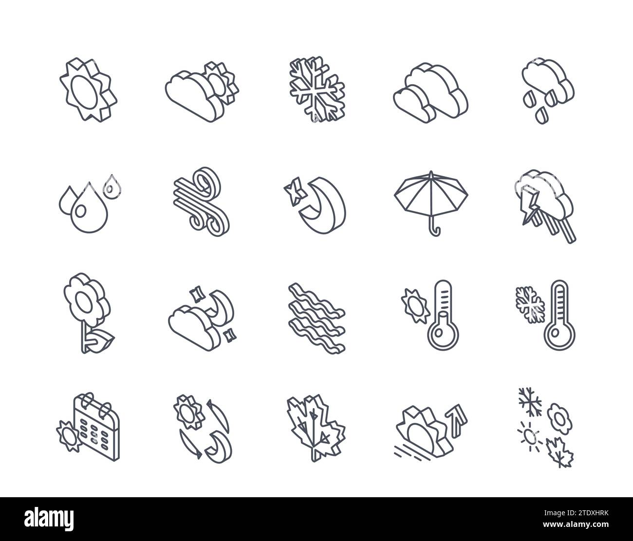 Serie vettoriale di icone lineari correlate alle condizioni meteorologiche Illustrazione Vettoriale