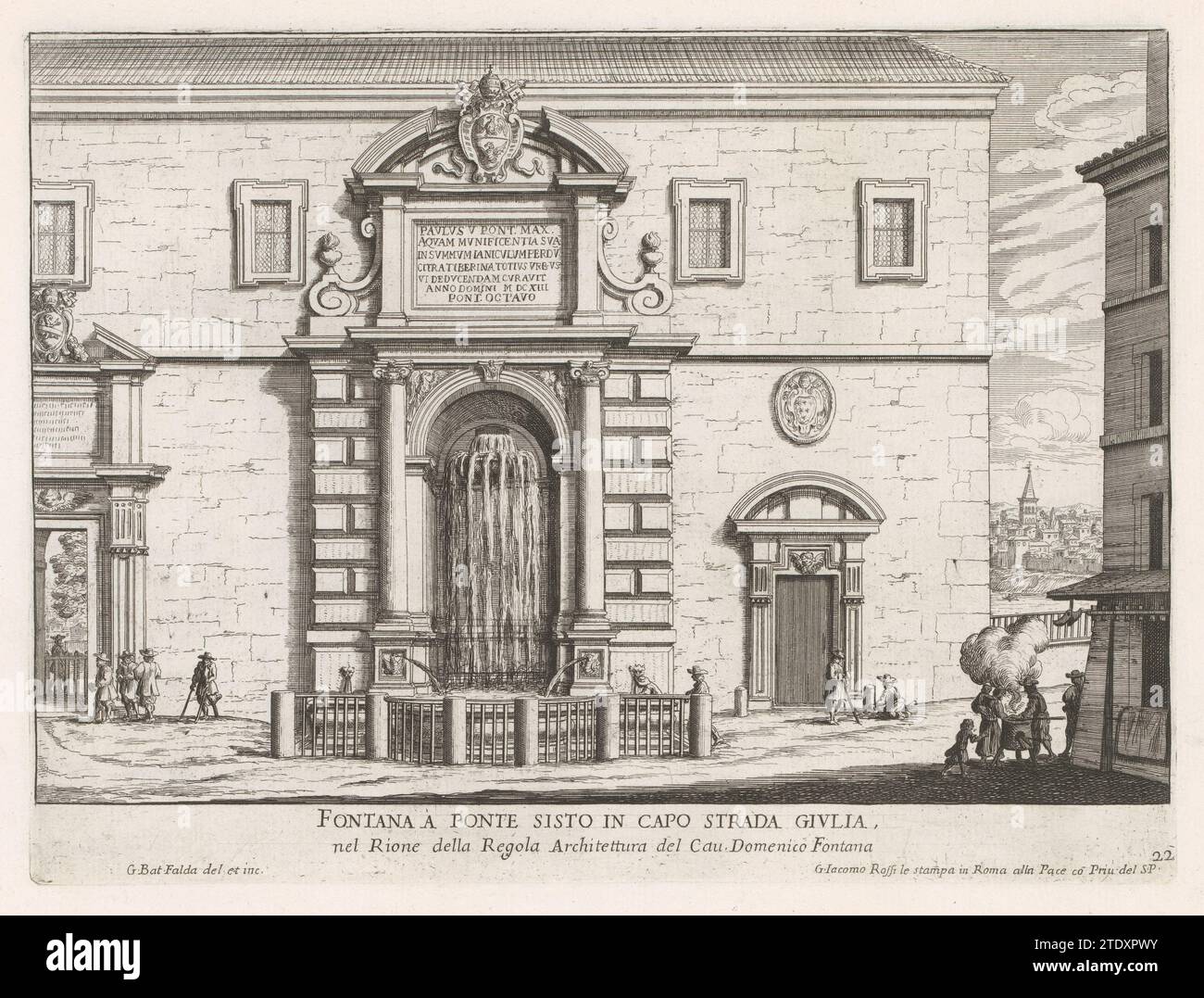 Fontein bij de Ponte Sisto te Roma, Giovanni Battista fonda, 1653 - 1691 Fontein che ora si trova in piazza Trilussa ma originariamente dall'altra parte del Tevere. Numerato sotto: 22. La stampa fa parte di un album. Tipografia: Italyafter Own design di: Italypublisher: RomeVaticaanstad paper etching Sisto bridge. Tevere. Roma Fontein che ora si trova in Piazza Trilussa ma originariamente dall'altra parte del Tevere. Numerato sotto: 22. La stampa fa parte di un album. Tipografia: Italyafter Own design di: Italypublisher: RomeVaticaanstad paper etching Sisto bridge. Tevere. Roma Foto Stock