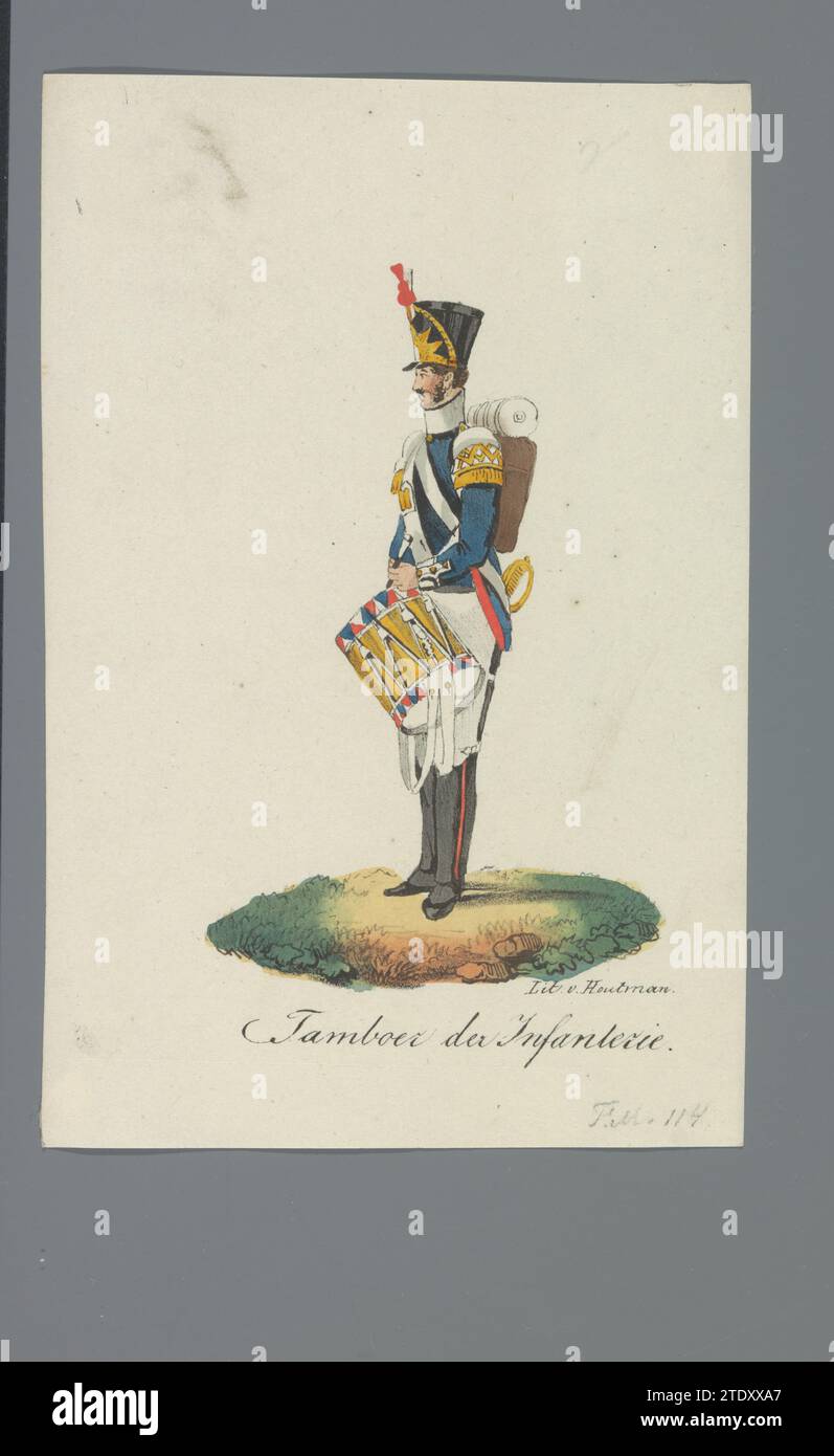 Tamboer der Infantry, 1835 - 1850 Un tamboo della fanteria, a piedi. Parte di una serie di 157 riviste individuali con uniformi militari olandesi negli anni 1830-1832. Tipografia: Netherlandsprinter: Carta Utrecht Un tamboo della fanteria, a piedi. Parte di una serie di 157 riviste individuali con uniformi militari olandesi negli anni 1830-1832. Stampatore: Netherlandsprinter: Carta Utrecht Foto Stock