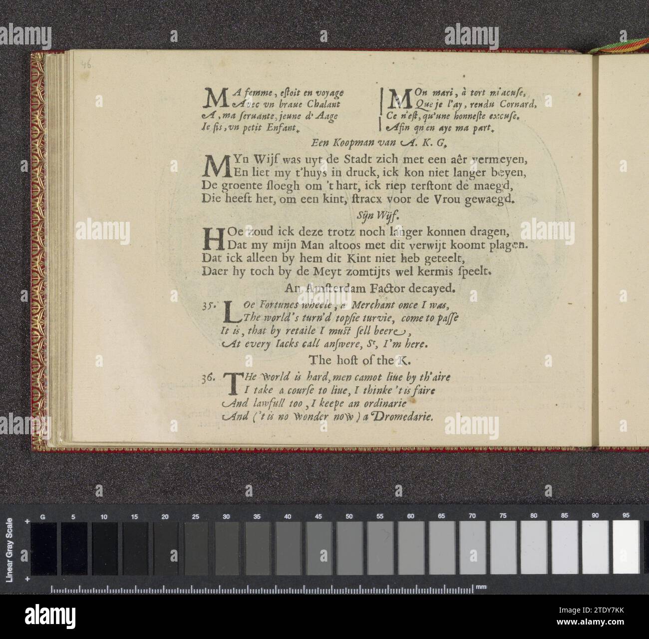 Kwatrijnen per le esibizioni di un mercante di Amsterdam e di sua moglie, 1641 tre volte due quartine in francese, olandese e inglese per le esibizioni di un mercante di Amsterdam e di sua moglie. La rivista fa parte di un album. Stampa tipografica di carta di Amsterdam tre volte due quartine in francese, olandese e inglese per le esibizioni di un mercante di Amsterdam e di sua moglie. La rivista fa parte di un album. Stampa di carta da lettera Amsterdam Foto Stock