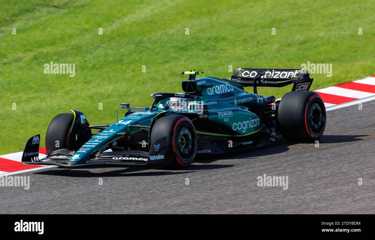 Suzuka Grand Prix Circuit, 20 dicembre 2023: Fernando Alonso (ESP) del team Aston Martin durante il Gran Premio di Formula 1 del Giappone 2023. Foto Stock