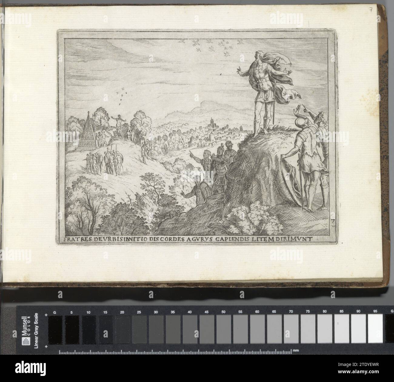 La disputa tra Romolo e Remo sulla posizione della loro città, 1572 - 1573 Remo si trova sull'Aventino e Romolo sul Palatijn. Entrambi aspettano un segno degli dei. Sei avvoltoi appaiono su Remus, a Romolo dodici. Gli dei erano così più favorevoli Romolo. Questo è il modo in cui viene determinata la posizione della nuova città. La stampa fa parte di un album. L'incisione della carta italiana Remus è sull'Aventino e Romulus sul Palatijn. Entrambi aspettano un segno degli dei. Sei avvoltoi appaiono su Remus, a Romolo dodici. Gli dei erano così più favorevoli Romolo. Questo è il modo in cui la posizione per la nuova città è determi Foto Stock