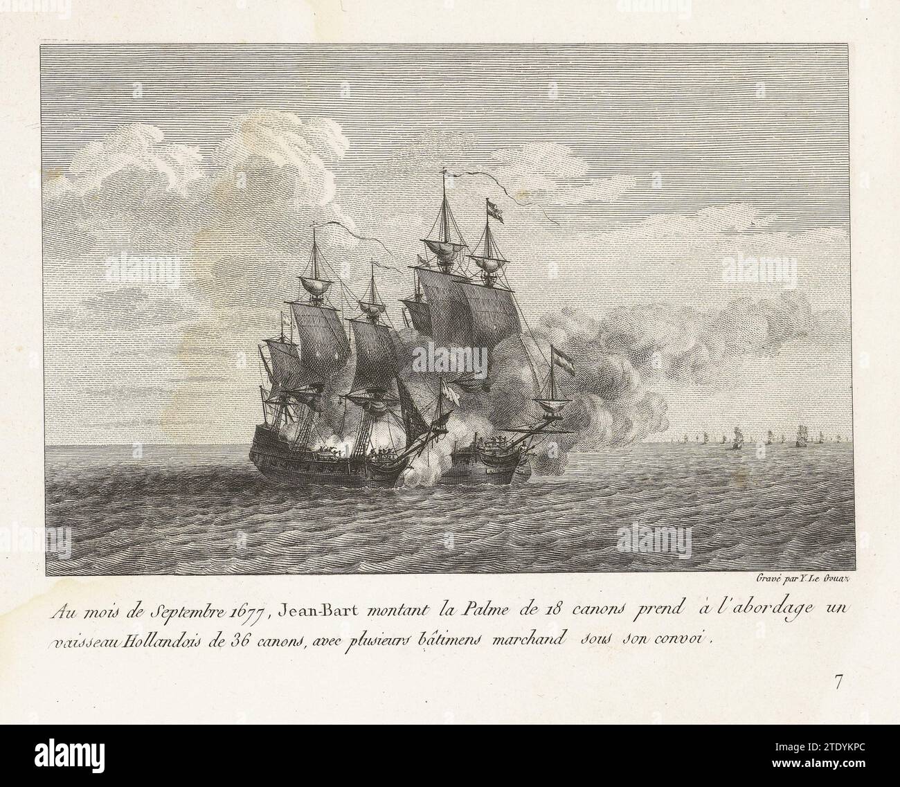 Jan Bart conquista una fregata olandese, 1677, 1806 Jan Bart conquista una fregata olandese, settembre 1677. Parte di una serie sulle azioni del dirottatore fiammingo al servizio francese Jan Bart. L'incisione di carta di Parigi Jan Bart conquista una fregata olandese, settembre 1677. Parte di una serie sulle azioni del dirottatore fiammingo al servizio francese Jan Bart. Incisione di carta a Parigi Foto Stock