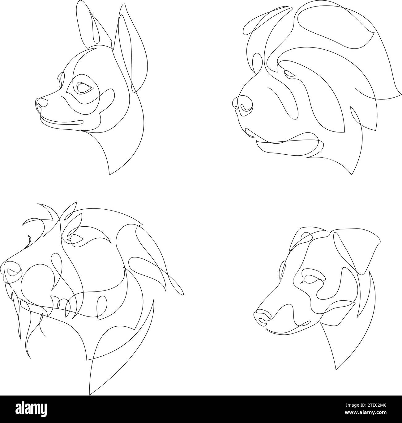 Razze di cani disegnate in stile minimal set. Cani da una linea. Illustrazione vettoriale Illustrazione Vettoriale