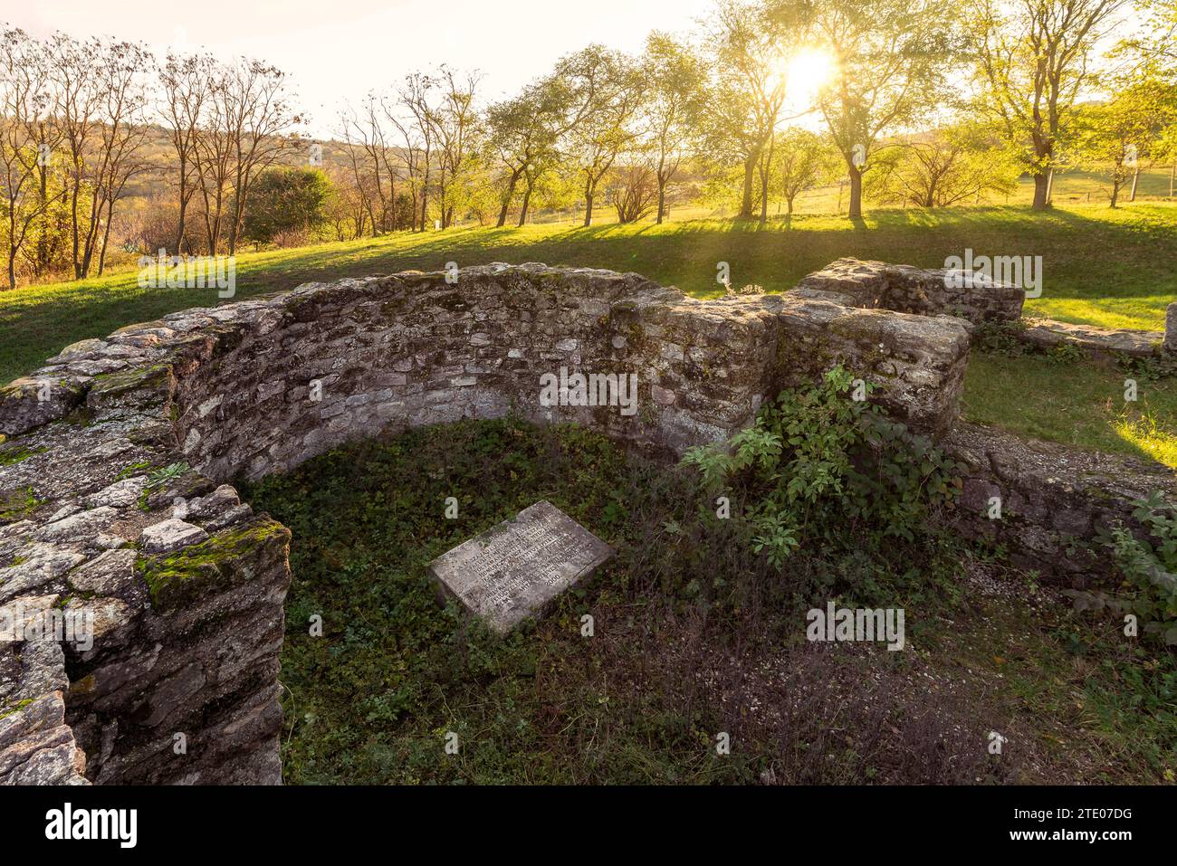 Le rovine del tempio di Csabdi sono un antico patrimonio ungherese del XIII-XIV secolo. Questi erano i tempi di Arpad in Ungheria. Il nome del tempio è sconosciuto Foto Stock
