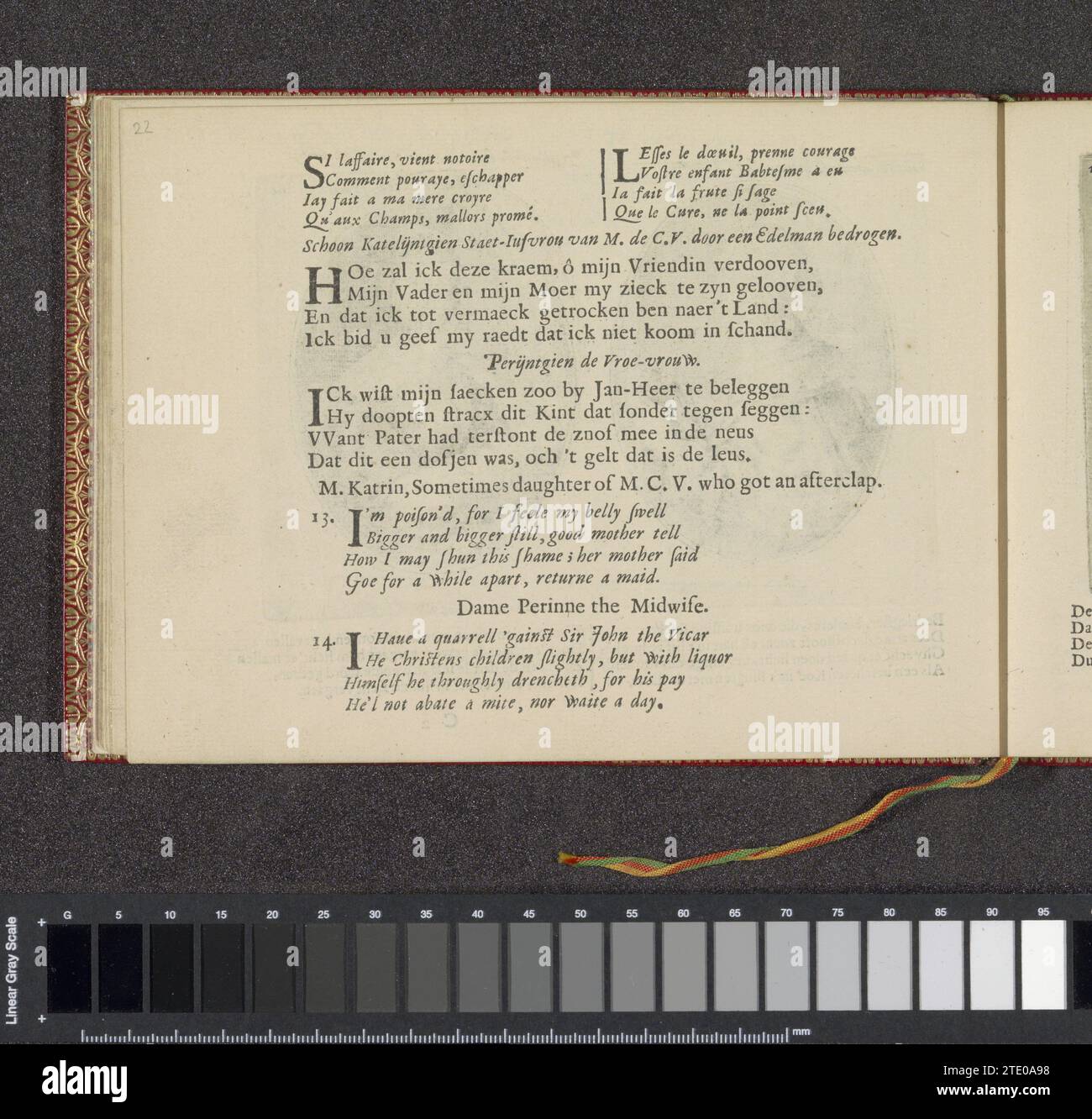 Kwatrijnen nelle esibizioni di una levatrice e Miss Katelijn, 1641 tre volte due quartine in francese, olandese e inglese per le esibizioni di Kamenierster e De Baker. La rivista fa parte di un album. Stampa tipografica su carta di Amsterdam tre volte due quartine in francese, olandese e inglese per le esibizioni di Kamenierster e De Baker. La rivista fa parte di un album. Stampa di carta da lettera Amsterdam Foto Stock