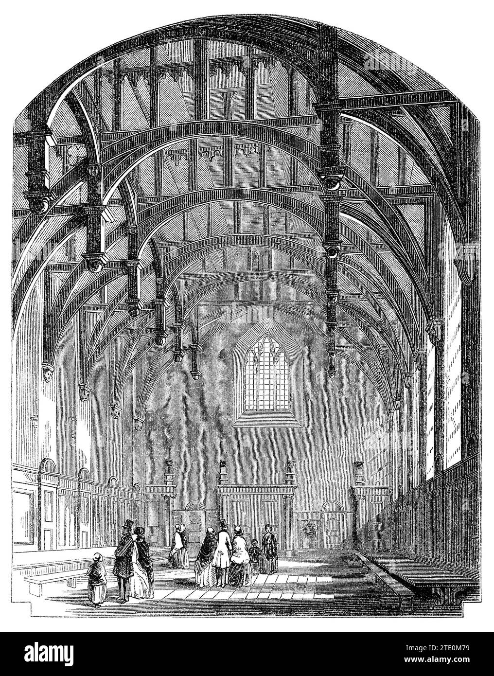 Incisione vintage 1854 della sala del Lambeth Palace, Londra. Foto Stock