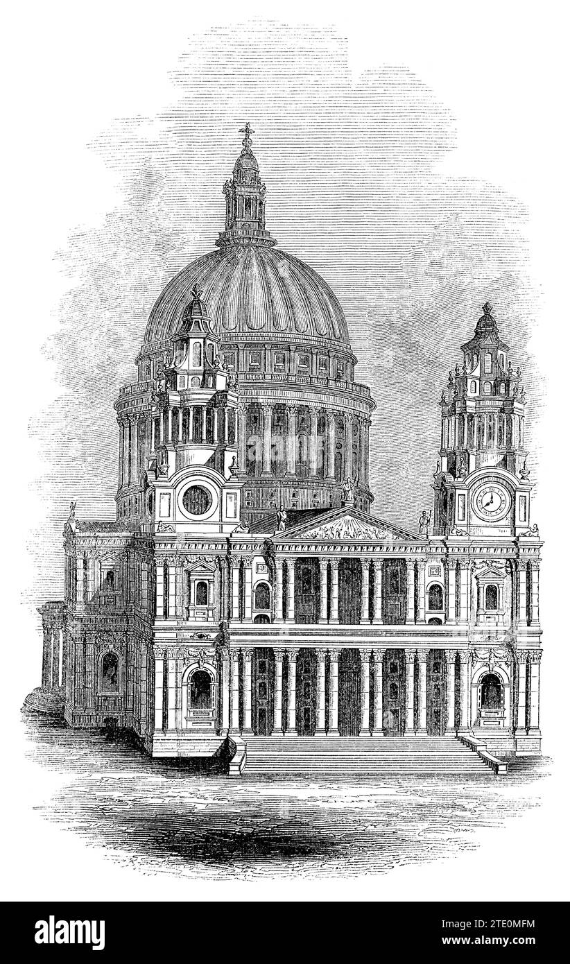 Incisione vintage 1854 di St. Paul's Cathedral, Londra. Foto Stock