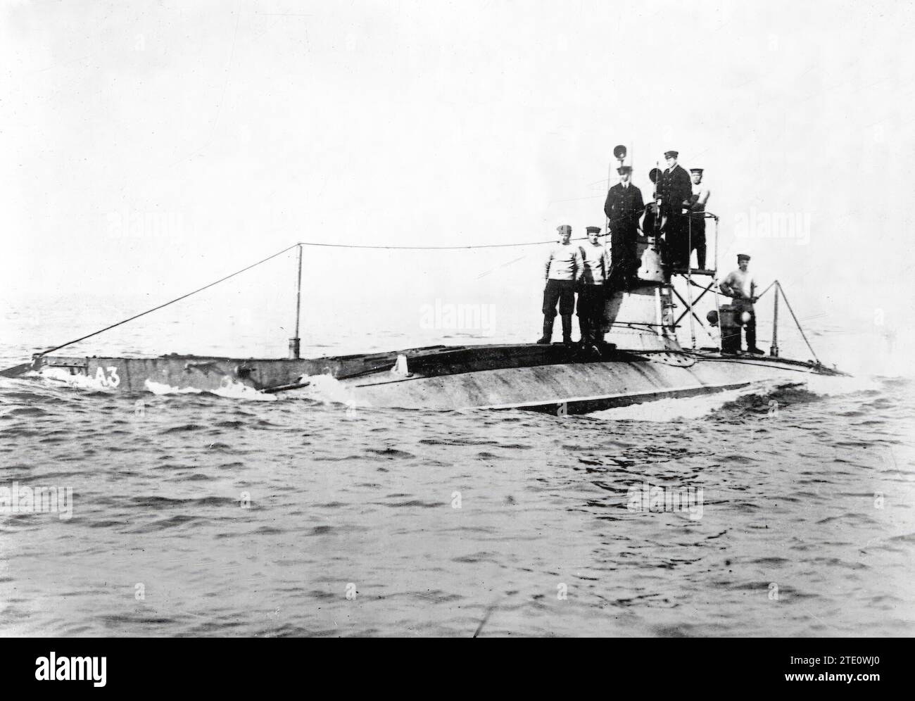 Isola di Wight (Regno Unito), febbraio 1912. Di un recente disastro marittimo. Il sottomarino inglese "a 3" (al largo dell'isola di Wight) affondò con l'intero equipaggio quando si scontrò con la torpediniera Hazard nel porto di Portsmouth. Crediti: Album / Archivo ABC / Harlingue Foto Stock