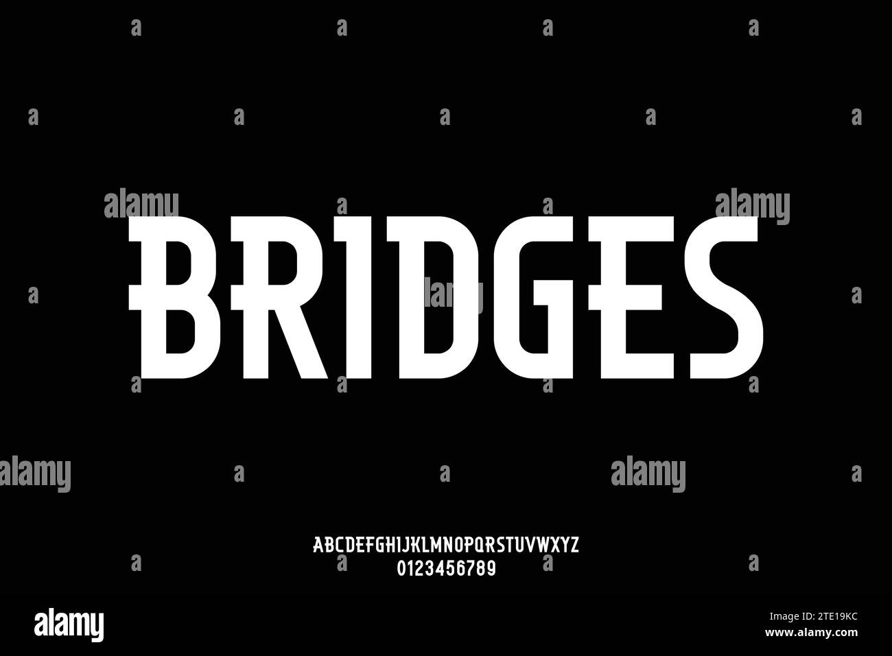 Forte vettore di caratteri per display con alfabeto decorativo condensato. Stile tipografico moderno e pulito Illustrazione Vettoriale