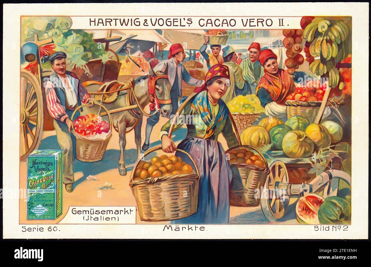 Mercato italiano della verdura - illustrazione di una Tradecard tedesca d'epoca Foto Stock