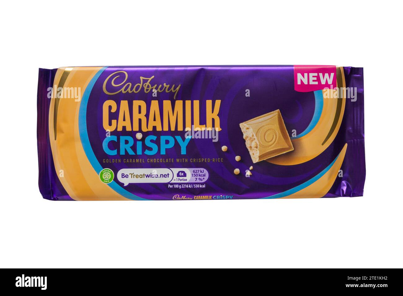 Barretta di cioccolato croccante Cadbury Caramilk isolata su sfondo bianco Foto Stock