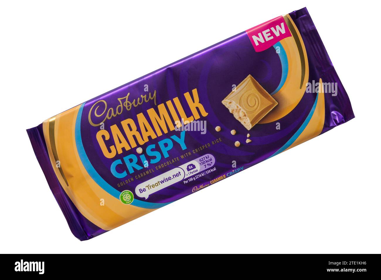 Barretta di cioccolato croccante Cadbury Caramilk isolata su sfondo bianco Foto Stock