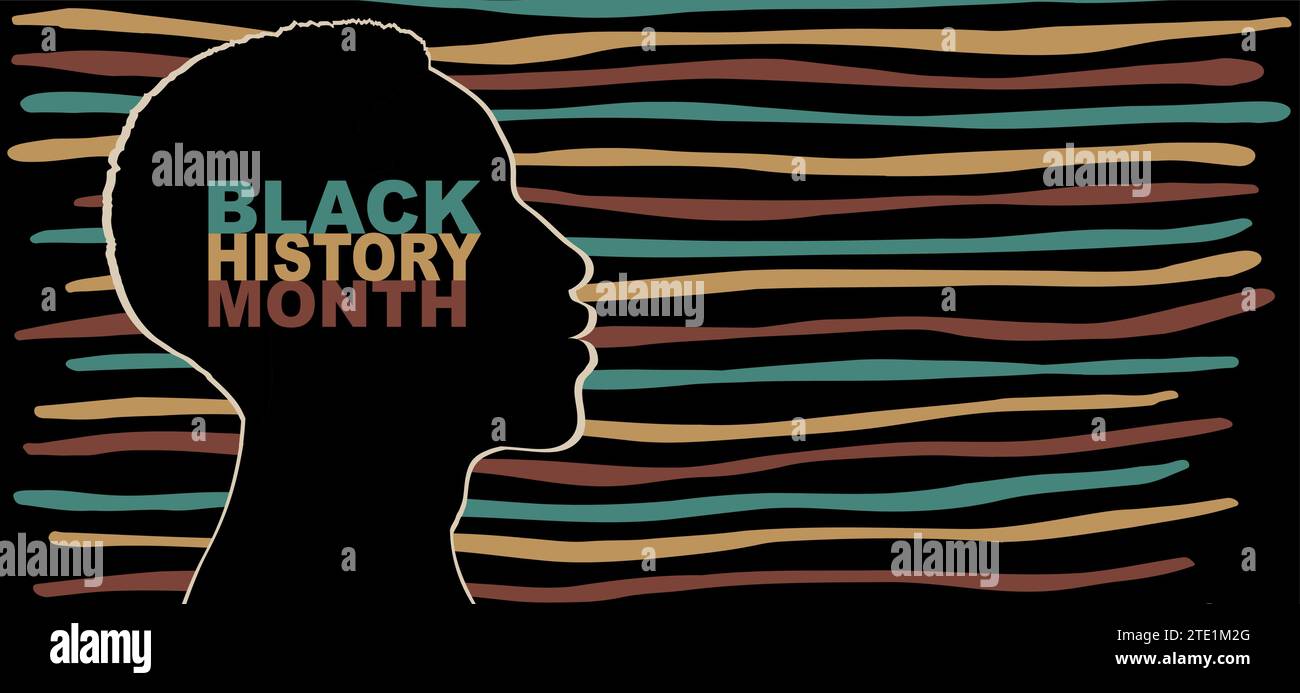 Evento del mese della cronologia nera. Profilo nero testa silhouette viso uomo africano o afro-americano. Etnia africana. Uguaglianza razziale - giustizia - identità Illustrazione Vettoriale