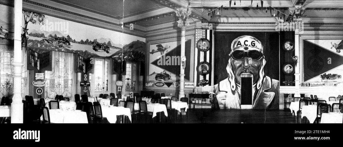 07/31/1928. La grande sala da pranzo di gala del casinò di San Sebastián si è preparata per il festival automobilistico. Crediti: Album / Archivo ABC / Marín Foto Stock