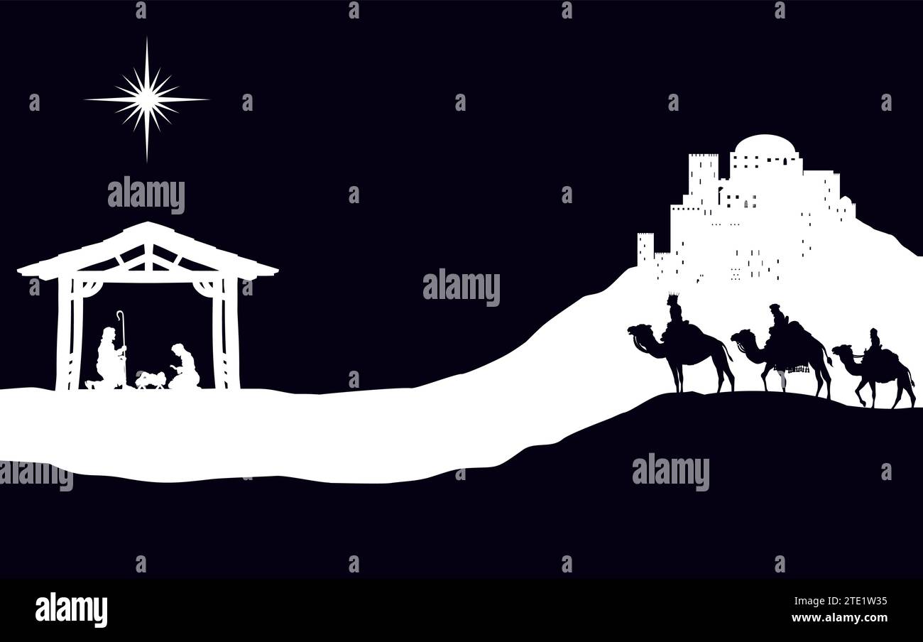 Presepe natalizio Bethlehem Manger Wise Men Illustrazione Vettoriale