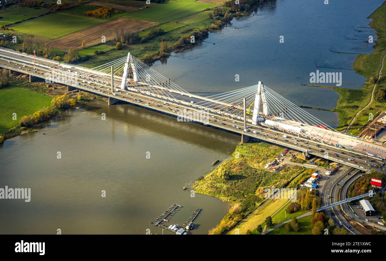 Vista aerea, cantiere ponte sul Reno Leverkusen dell'autostrada A1 sul Reno, Rheinaue Langel-Merzenich, Merkenich, Colonia, Reno Foto Stock