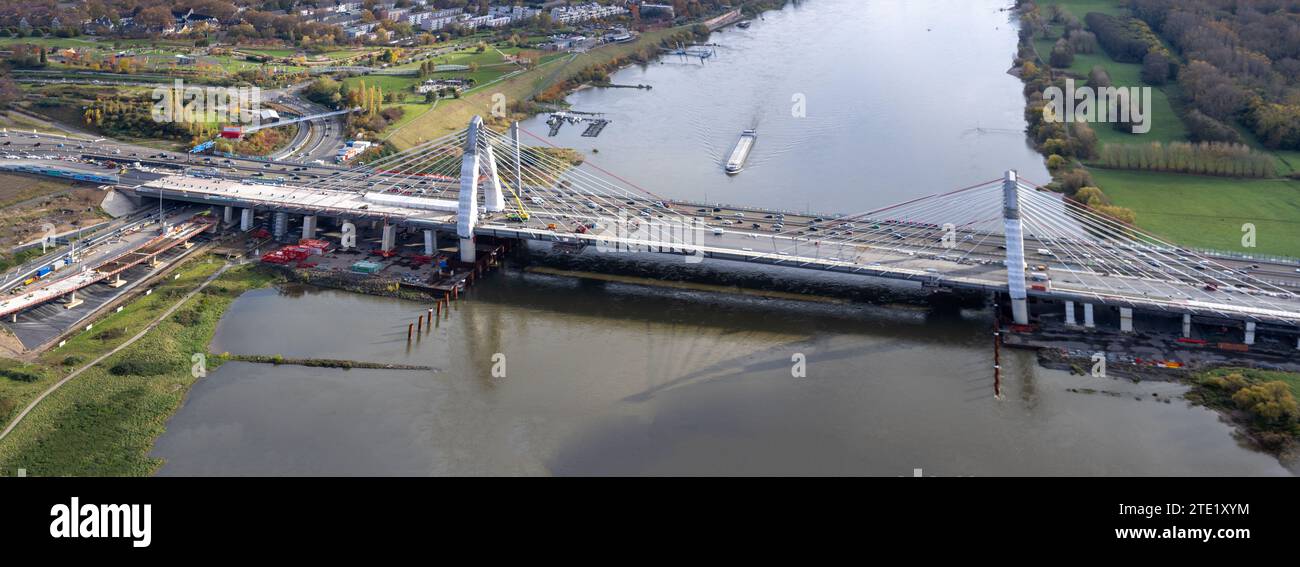 Vista aerea, cantiere ponte sul Reno Leverkusen dell'autostrada A1 sul Reno, Rheinaue Langel-Merzenich, Merkenich, Colonia, Reno Foto Stock