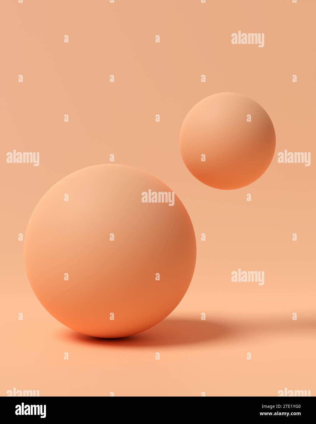 Palline o bolle colorate di pesco fuzz su sfondo pastello luminoso. Rendering 3D delle forme geometriche astratte. Foto Stock