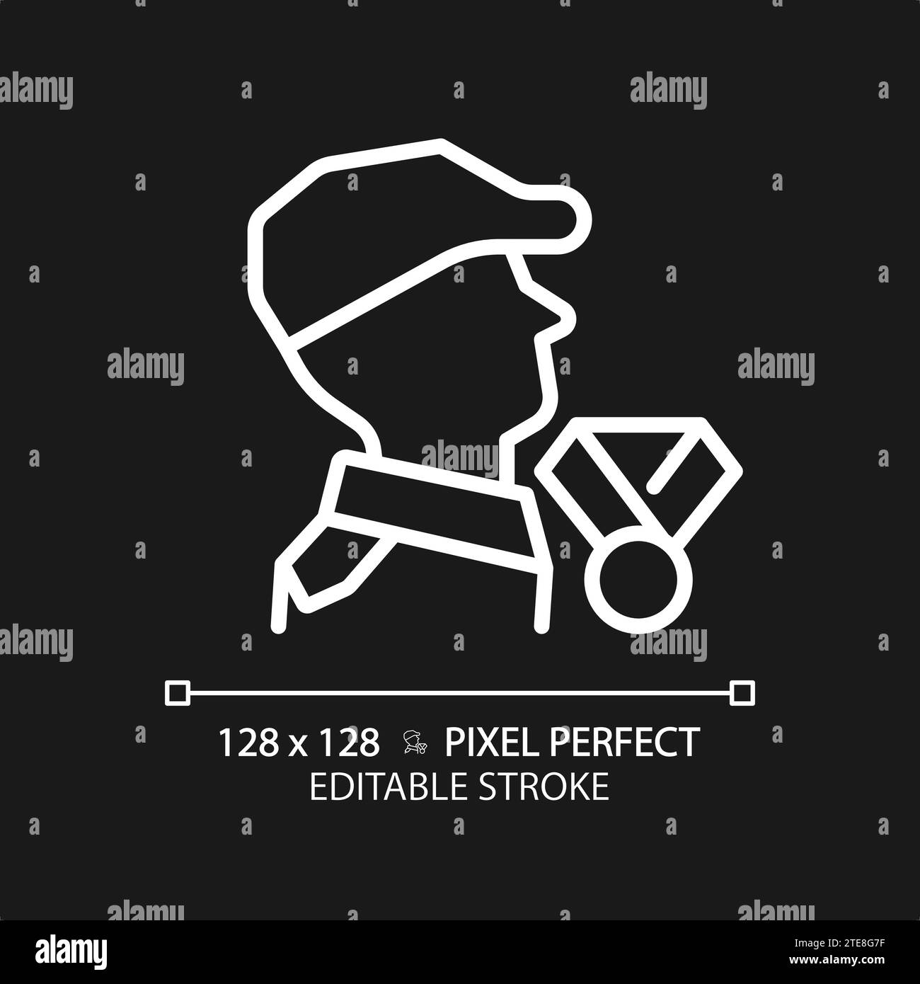Pixel 2D a linea sottile perfetto icona della guerra dei veterani bianchi Illustrazione Vettoriale
