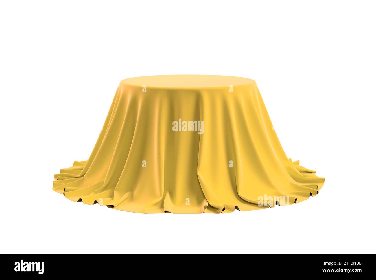 Scatola rotonda rivestita in tessuto satinato. Illustrazione 3D isolata su sfondo bianco Foto Stock