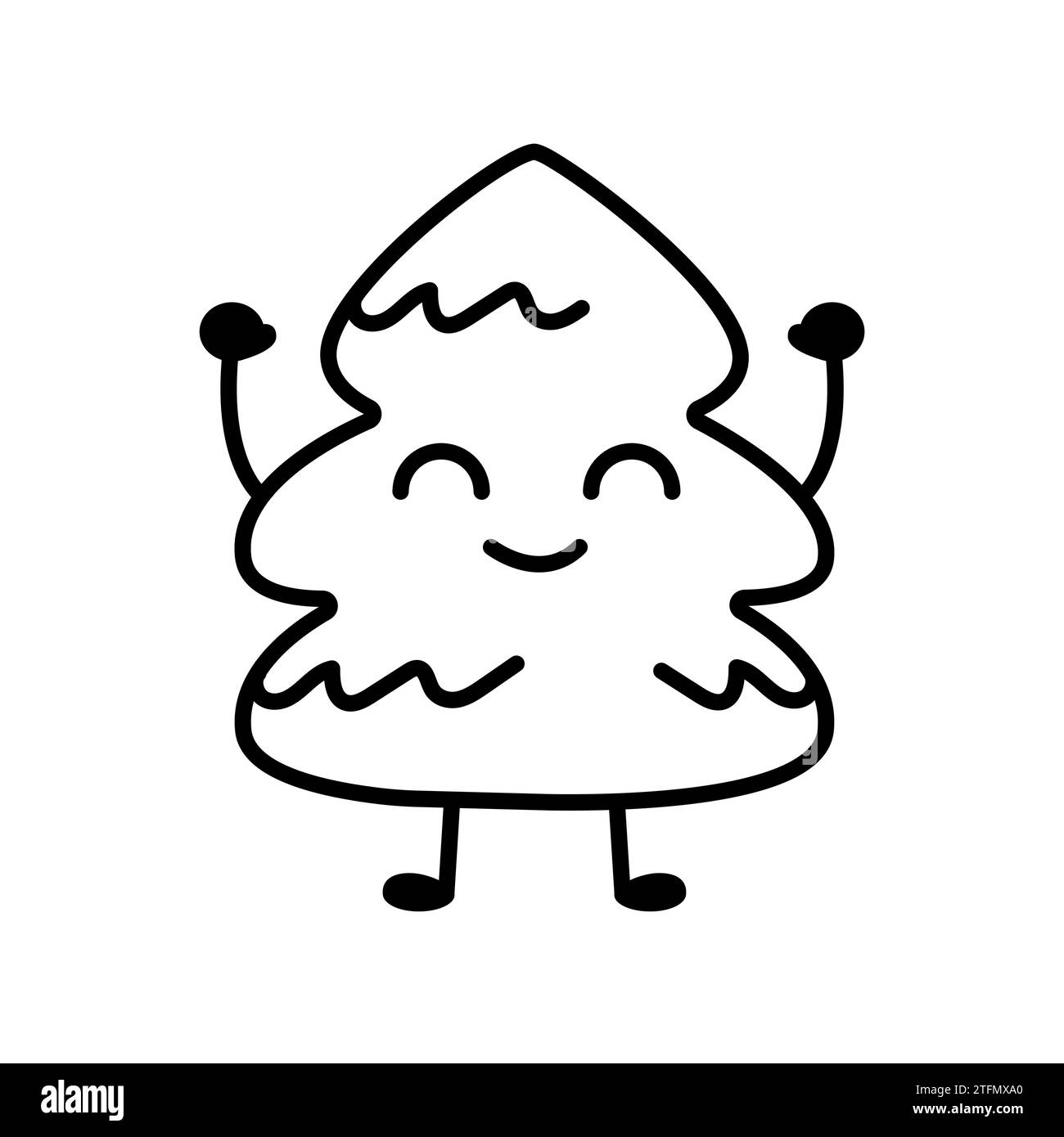 Elemento colore emoticon albero di Natale. Cartoni animati Happy Character. Mascotte delle emozioni. Felice anno nuovo. Illustrazione Vettoriale