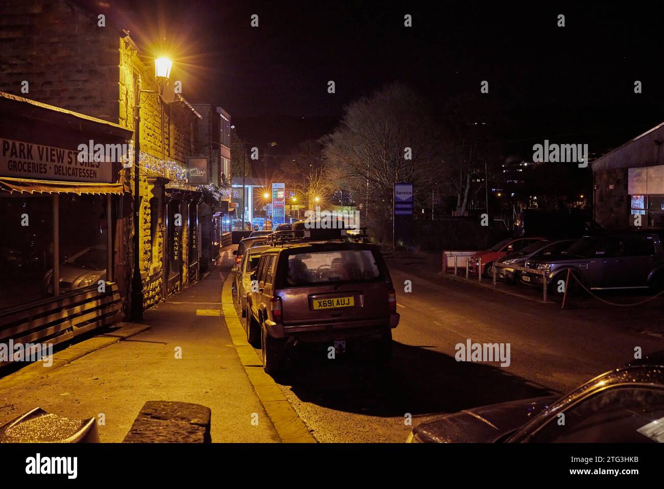 Decorazioni natalizie serali a Bewerley. North Yorkshire.UK Foto Stock