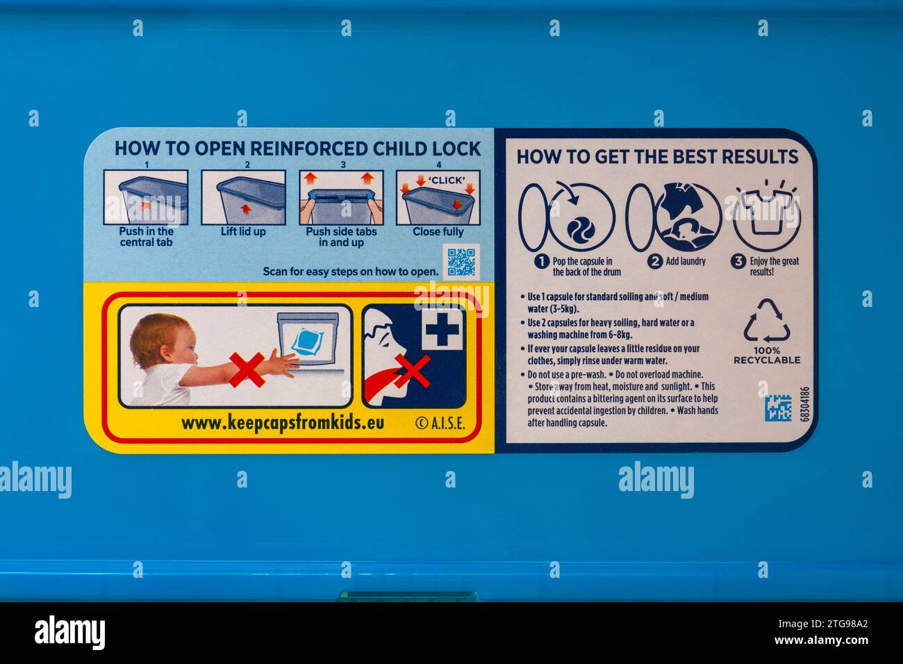 Come aprire la serratura rinforzata per bambini come ottenere i migliori risultati - informazioni sulla vasca di capsule Persil 3 in 1 non bio Foto Stock
