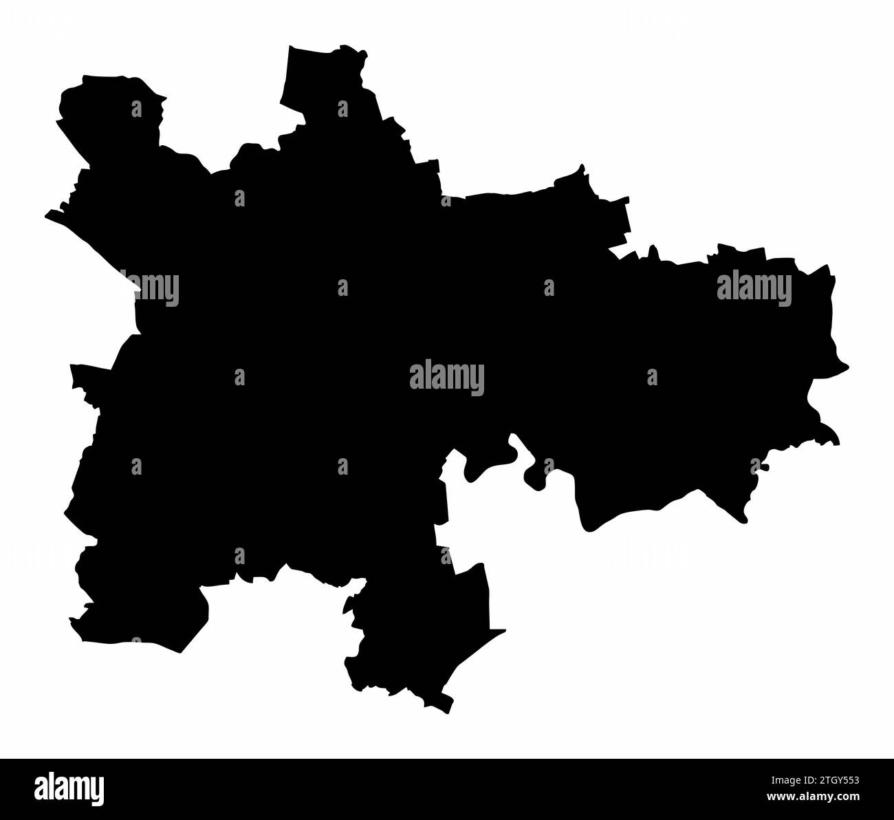 Mappa della silhouette di Glasgow isolata su sfondo bianco Illustrazione Vettoriale