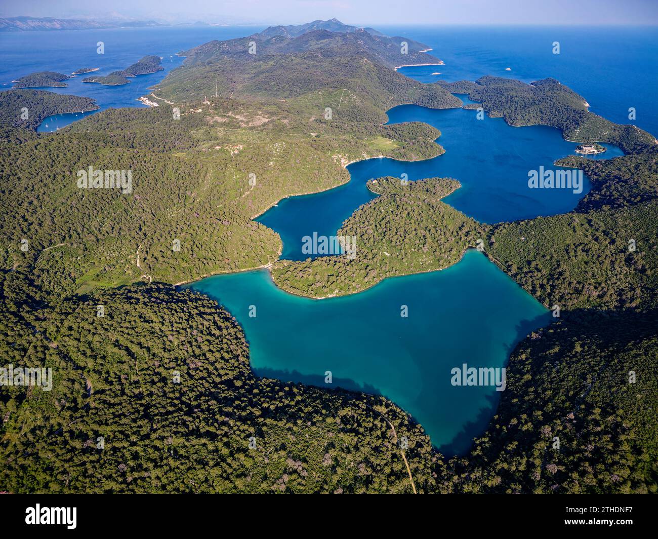 Vista dell'isola di Mljet in Croazia. Il Parco Nazionale copre la parte occidentale dell'isola, che molti considerano la più affascinante dell'Adriatico. Foto Stock