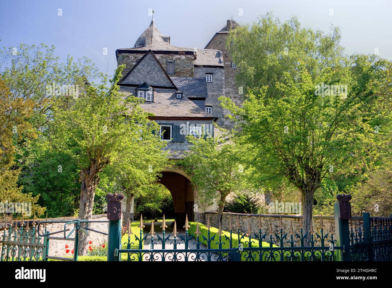 Castello di Runkel, vecchio ponte di Lahn, Runkel sul Lahn, Assia, Germania, Europa Foto Stock