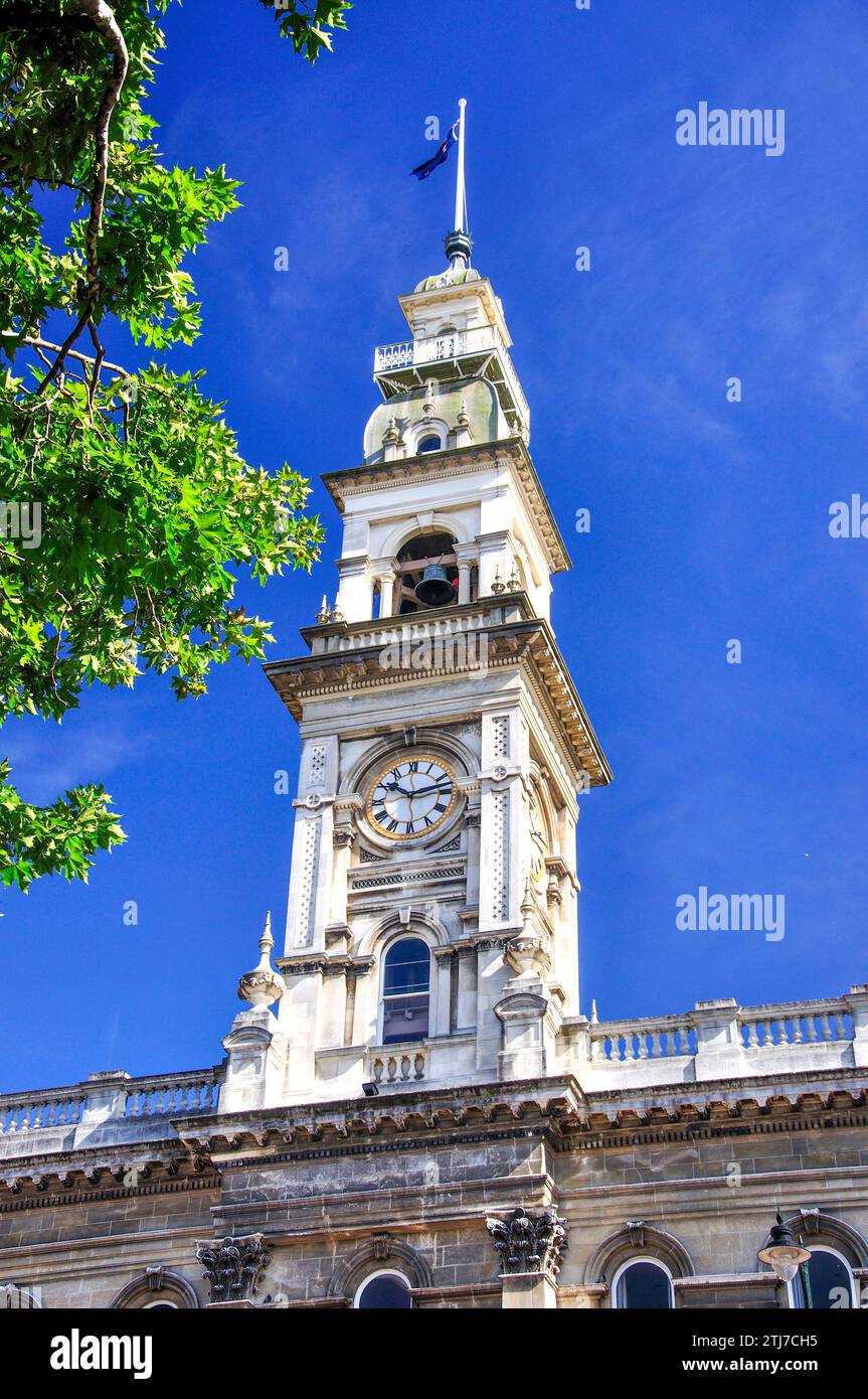 Dunedin Town Hall Clock Tower, l'Ottagono, Dunedin, Regione di Otago, Isola del Sud, Nuova Zelanda Foto Stock