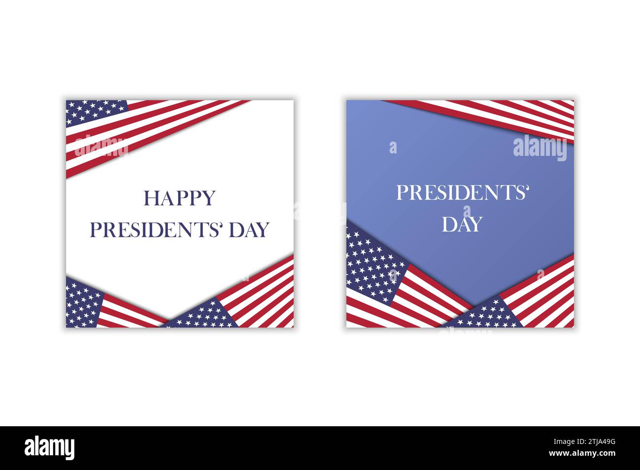 Poster in piazza happy Presidents Day. Sfondi bandiera americana per post sui social media. Festività nazionali di febbraio negli Stati Uniti. Illustrazione vettoriale con testo Illustrazione Vettoriale