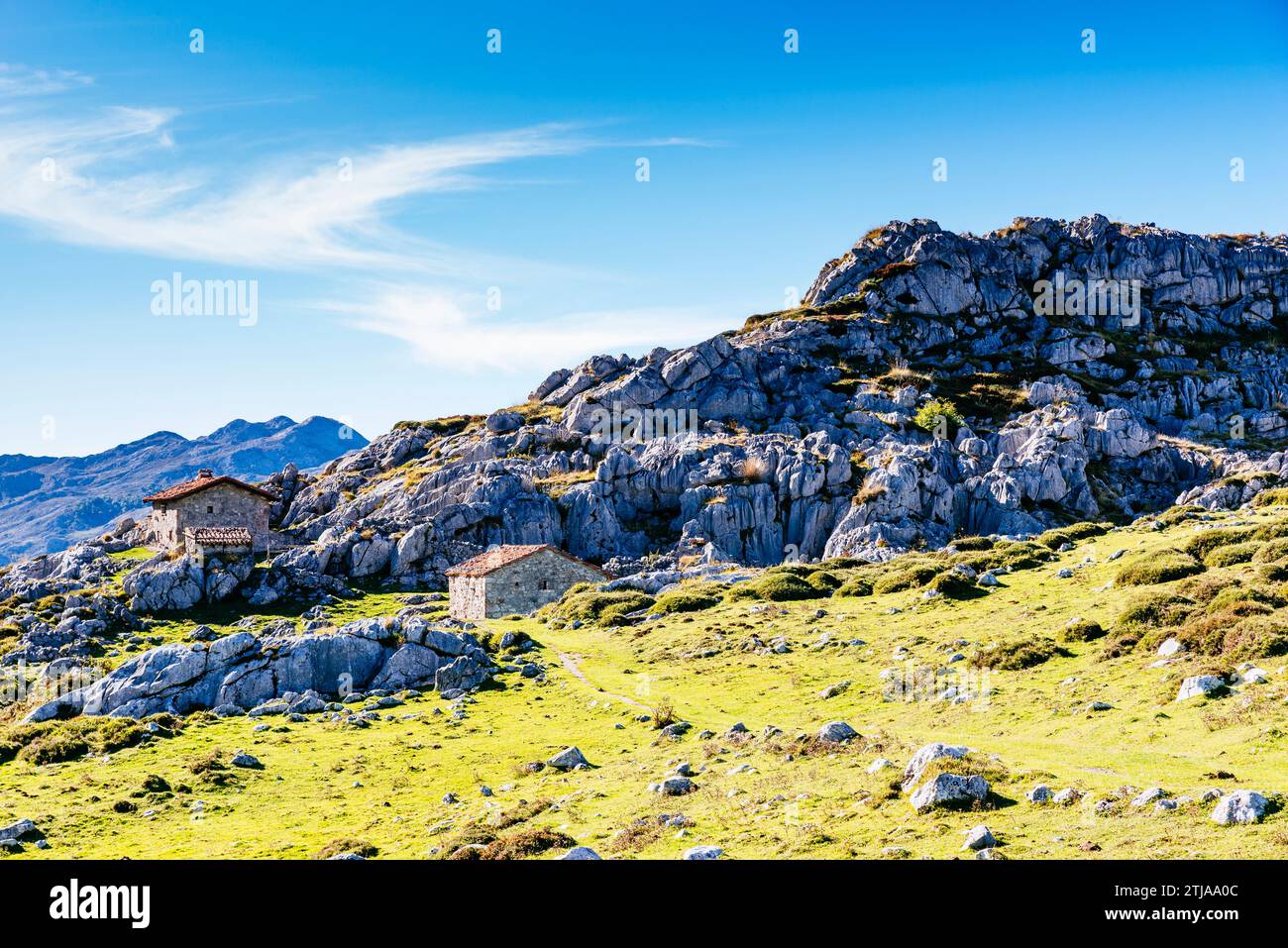 Shepherd Shelter. Jito de Escarandi, al confine tra le Asturie e la Cantabria, è il punto di partenza per molte escursioni. Jito de Escarandi, Tresv Foto Stock