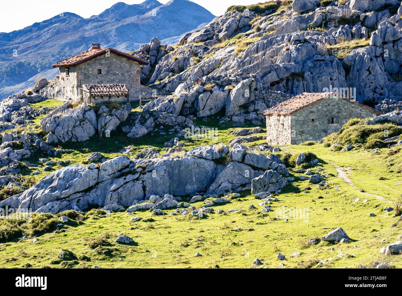 Shepherd Shelter. Jito de Escarandi, al confine tra le Asturie e la Cantabria, è il punto di partenza per molte escursioni. Jito de Escarandi, Tresv Foto Stock