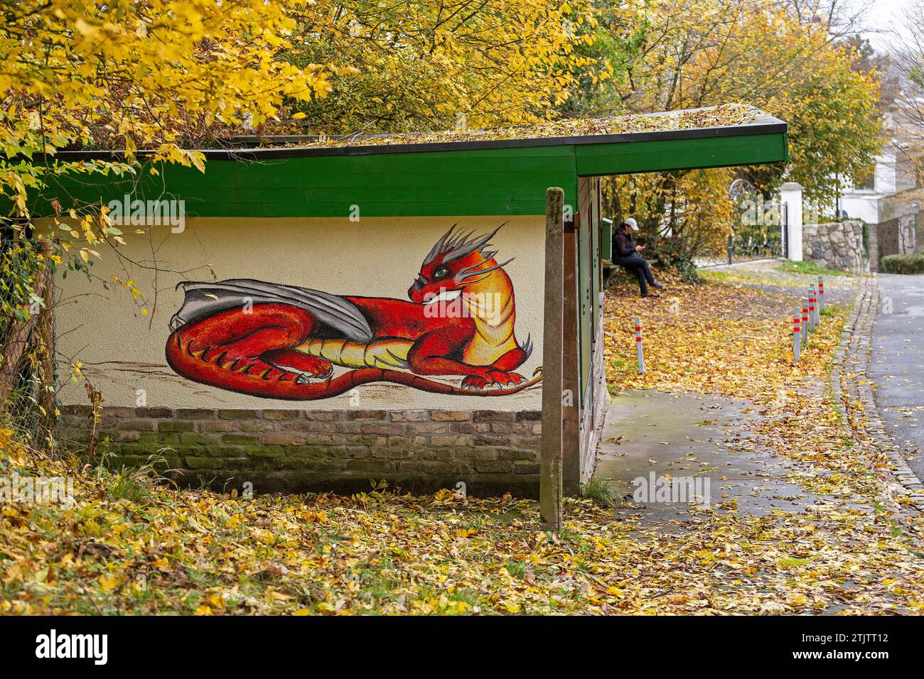 Foto di un drago alla "pista degli asini" di Dragon's Rock, Königswinter, Renania settentrionale-Vestfalia, Germania Foto Stock