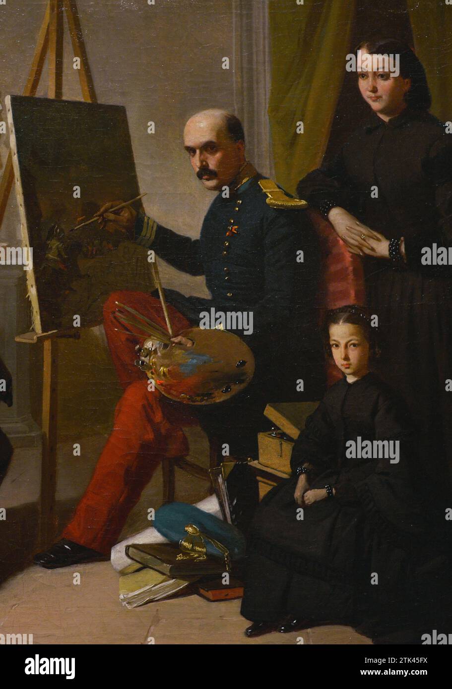 Valeriano Domínguez Bécquer (1833-1870). Pittore spagnolo. The Carlist Painter and His Family, 1859. Olio su tela, 60 x 77 cm. Dettagli. Museo del Prado. Madrid. Spagna. Foto Stock