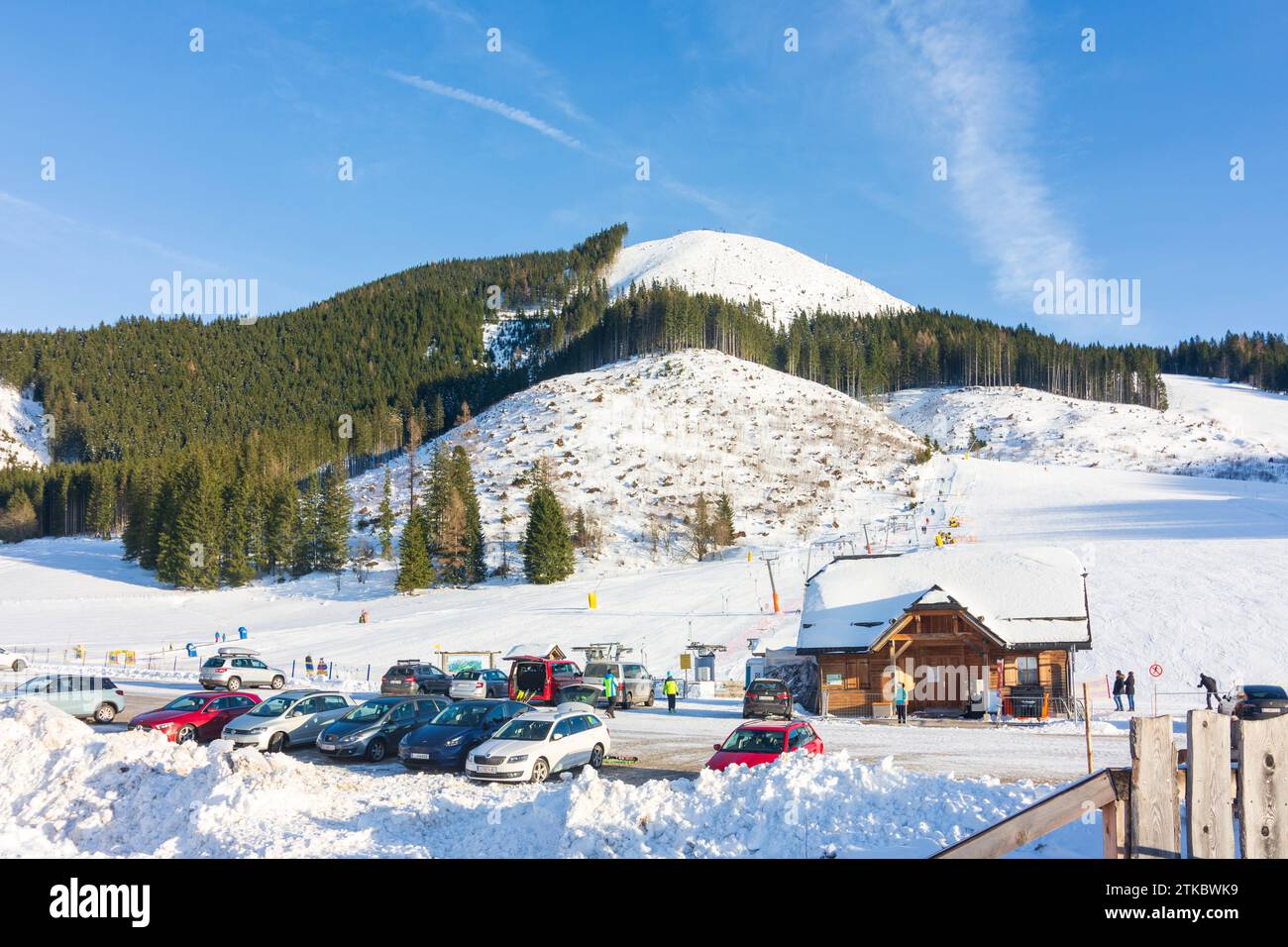 Parco nazionale Gesäuse: Skilift Kaiserau, sci alpino, neve a Gesäuse, Steiermark, Stiria, Austria Foto Stock