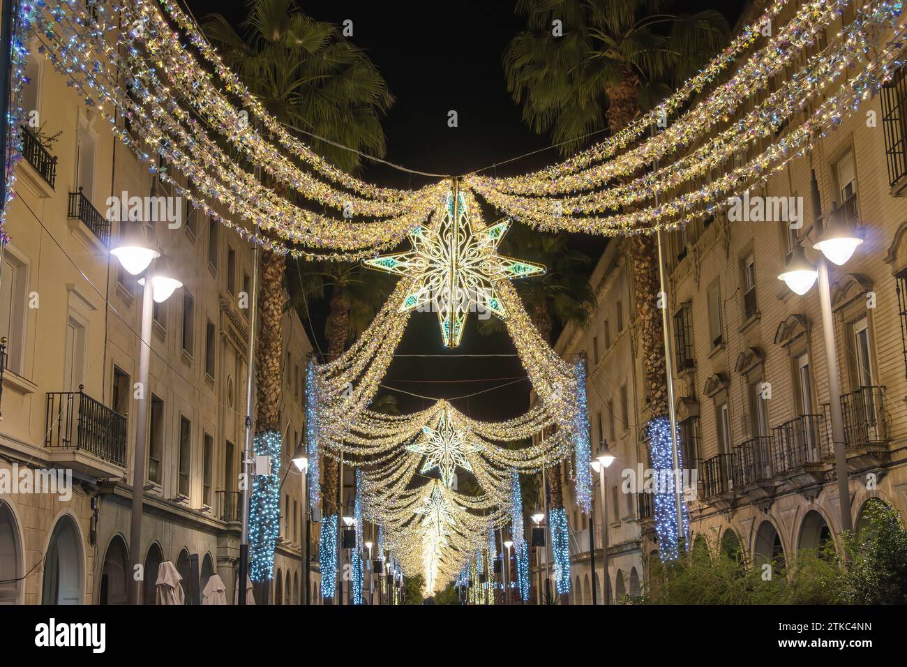 Decorazione di Natale nel centro della città di Huelva, Andalusia, Spagna Foto Stock